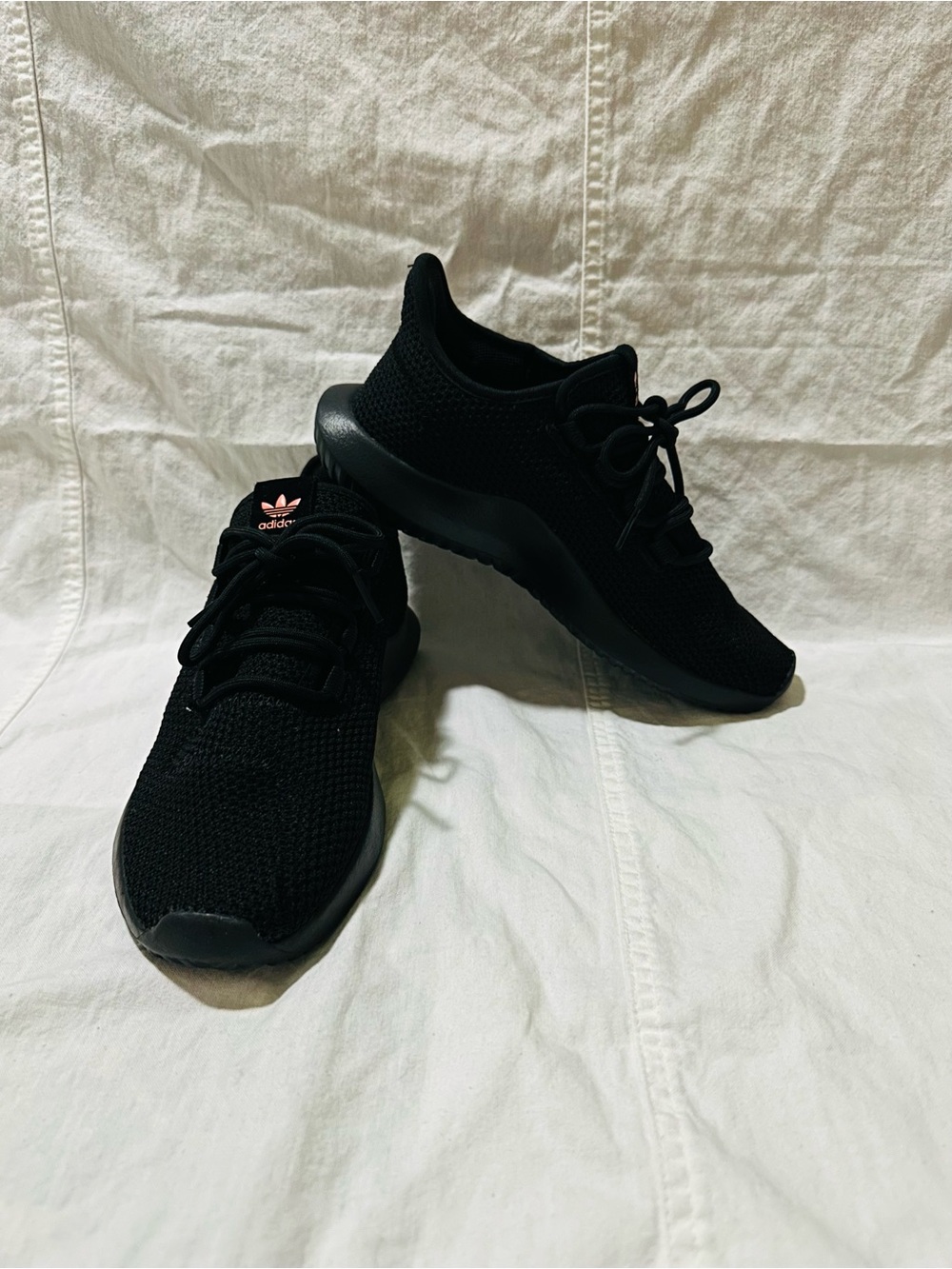 adidas Men’s Black Knit Athletic Sneakers with Subtle Pink Logo
